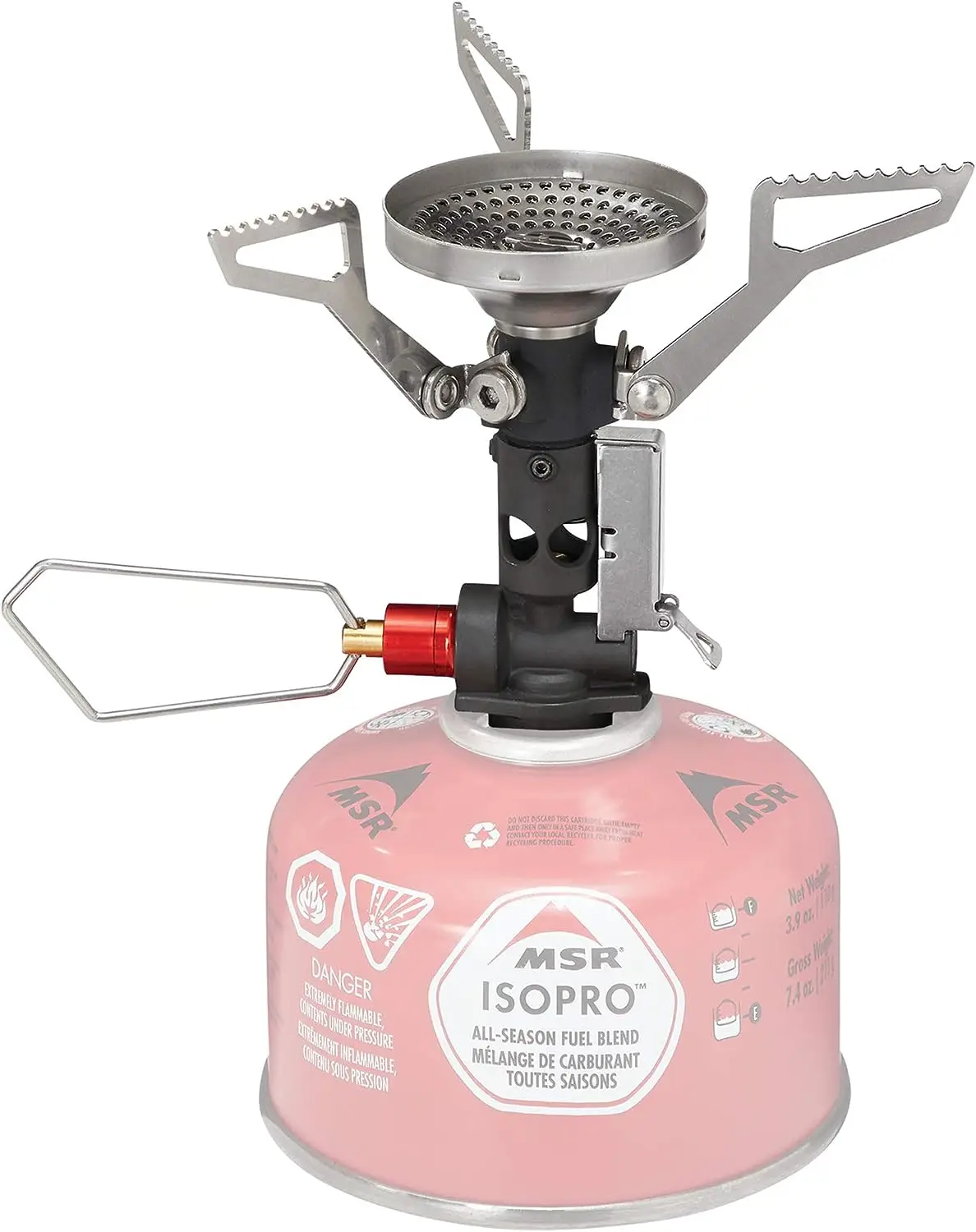 MSR PocketRocket Deluxe backpacking stove with IsoPro fuel canister out door cooking equipment.