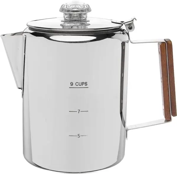 Focus keyword: "camping coffee pot" Brand: "Coletti Bozeman" Key features: 9-cup capacity, stainless steel