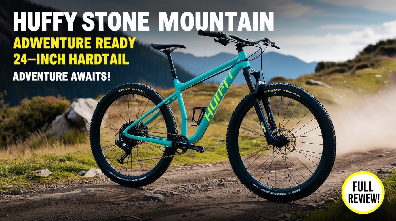 Review of Huffy Stone Mountain 24-inch Hardtail Mountain Bike showcasing rugged terrain performance, large tires, and durable steel frame. Ideal for adventure seekers, hikers, and outdoor enthusiasts looking for a reliable bike for off-road trails