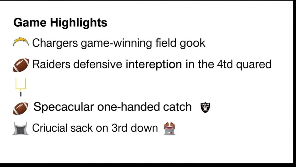 Los Angeles Chargers vs Las Vegas Raiders Match Player Stats